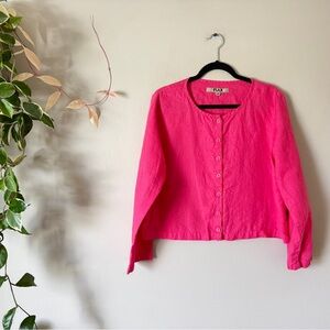 Flax 100% linen button up cropped top jacket S